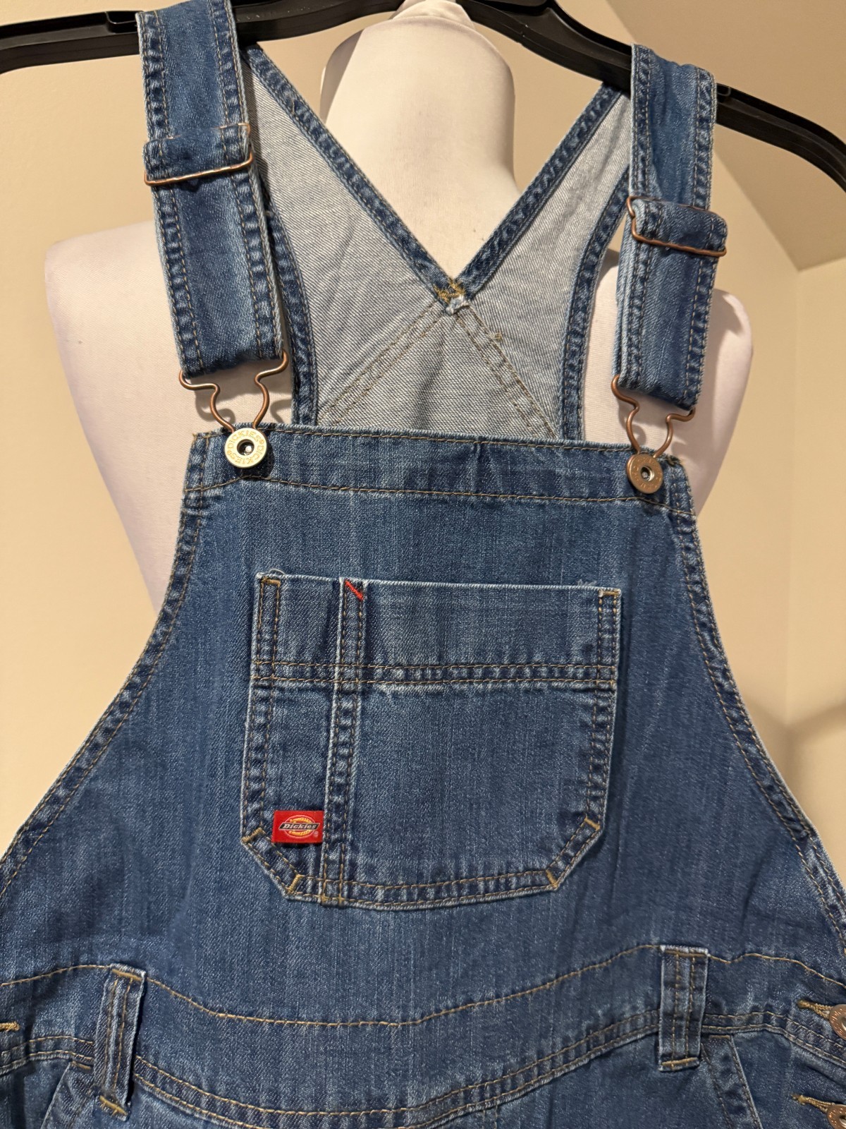 DICKIES Womens Denim Bib Overalls Relaxed Fit Straight Leg NWT - Small