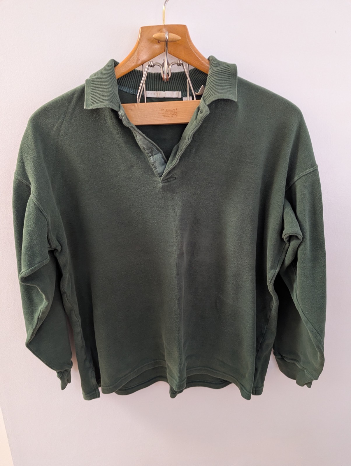 ​Vintage 90s Perry Ellis 100% Cotton Polo Sweatshirt Green Large - Soft