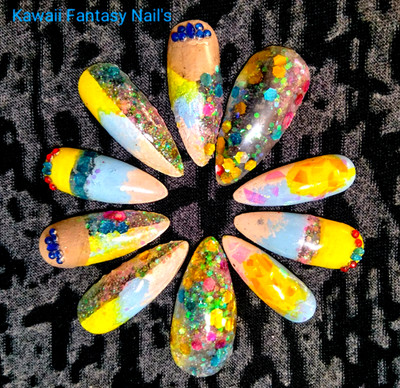 KFN Press on Nails|Colors Pop| medium Handmade Kit Reusable