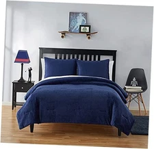  - Size Comforter Set, Soft Plush Bedding with Matching Full Plush Stars Navy