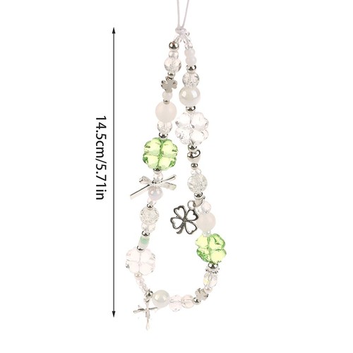 Lucky Four Leaf Clover Phone Lanyard Y2K Sweet Fresh Beaded Phone Chain Keych-mx - Zdjęcie 2 z 10