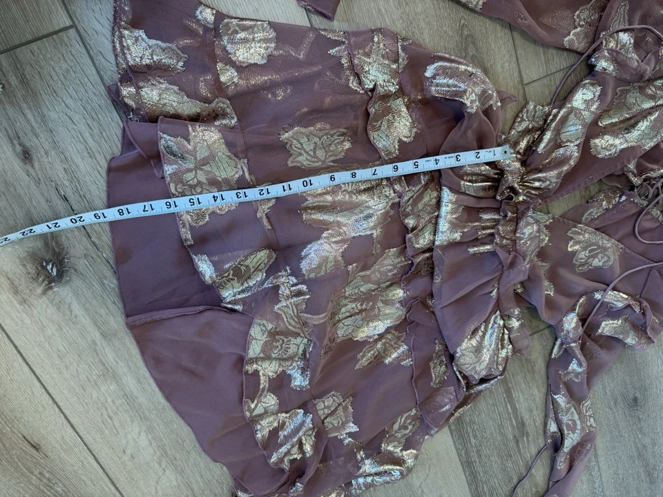 ASOS DESIGN tiered ruffle floral jaquard mini dress with detail skirt size 8 - Image 4 of 4