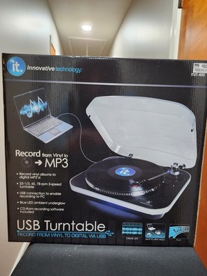 Innovative Technology ITUT-400 USB Turntable, 3-Speed, Black, RCA Out, EQ