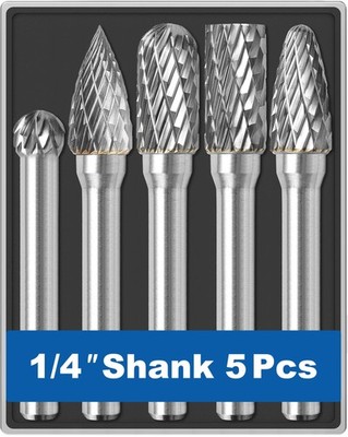 5 Pcs 1/4 Carbide Burr Set 1/4 Shank Die Grinder Bits Drill Bits Grinding Bits