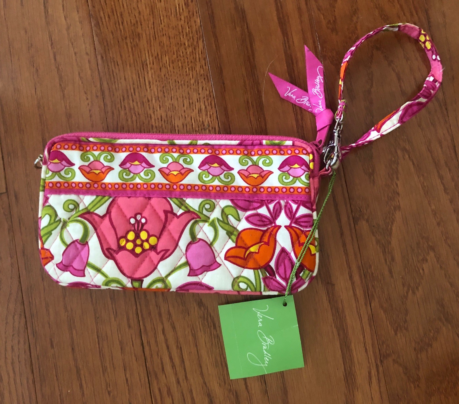 VERA BRADLEY Wristlet or Large Wallet LILLI BELL Pink Green White 7x4x1