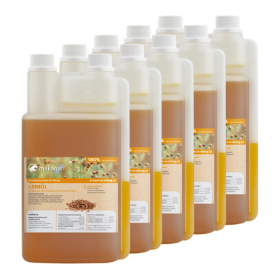 Makana Leinöl für Pferde, kaltgepresst, 5 x 1 l Dosierflasche