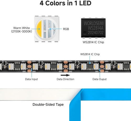 IP65 Waterproof 16.4FT RGBW LED Strip - Dream Color Lighting for Celebrations - Picture 8 of 8
