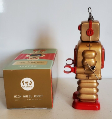 GOLD HIGH WHEEL ROBOT 5 Windup Saint John Tin Toys
