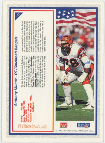 Anthony Munoz 1992 AW Sports Auto Signed #121 Cincinnati Bengals 25136 - Picture 2 of 2