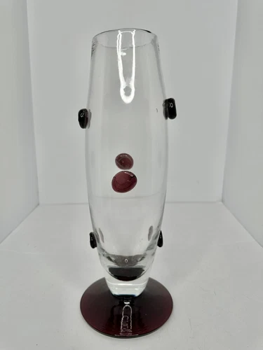 Vintage Blenko Glass 9918 Vase Crystal/Amethyst 13” Applied Blobs Stunning