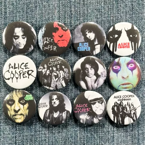 ALICE COOPER 70's 80's Music 1.25" Pinback Buttons Heavy Metal Hard Rock 12 Pins