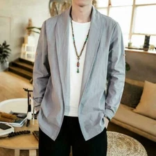 Hanfu Cotton Linen Casual Ethinc Chinese Loose Robes Thin Cardigan Mens Tops New