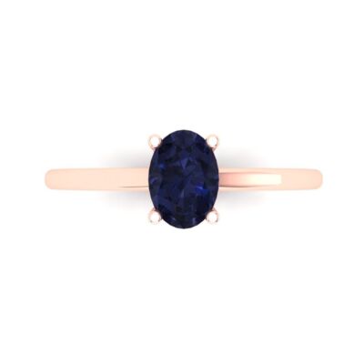 14K Rose Gold Solitaire Engagement Ring for Women, 1 ctw Simulated Blue Sapphire