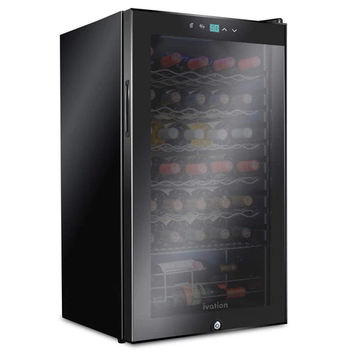 Ivation 34 Bottle Freestanding Wine Fridge, Wine Cooler W/Lock, Black
