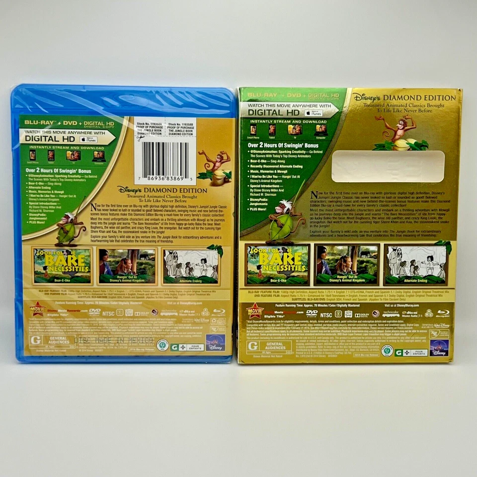 DISNEY THE JUNGLE BOOK 1967 BLU-RAY + DVD + DIGITAL HD DIAMOND EDITION SEALED - Image 3 of 3