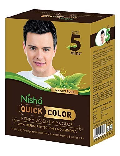 Nisha 5mins Quick Henna Based Black Hair Color dye 100% Grey Coverage, Pack of 2 - Picture 2 of 8