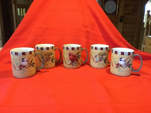 Lenox Winter  Greetings set of  5 Everyday Bird Mugs, Collectible Holiday
