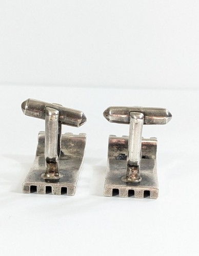 Antonio Pineda Modernist Sterling Silver cufflinks Grooved Ridged Lines - Picture 7 of 11