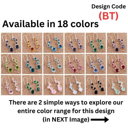 925 Sterling Silver Natural Pink Tourmaline Gemstone Jewelry Dangle Earrings BT - Picture 3 of 8