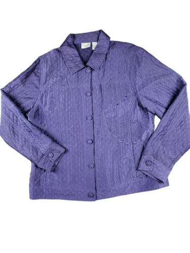 Chicos Women's Sz 2 Purple Embroidered Jacket Lon… - image 1