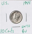 Coin United States 10 Cents (Mercury) 1944 KM140, silver