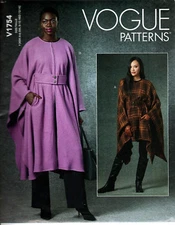 Vogue V1754 Misses XS to M Easy Belted Capes Uncut Sewing Pattern