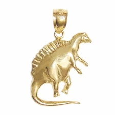 New 14k Yellow Gold Spinosaurus Dinosaur Pendant