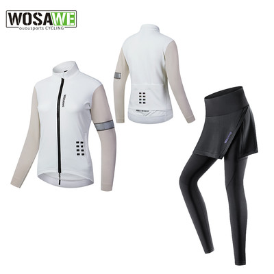 WOSAWE Winter Women's Cycling Warm Jacket 3D Padded Stretch Fleece Skirt Pants