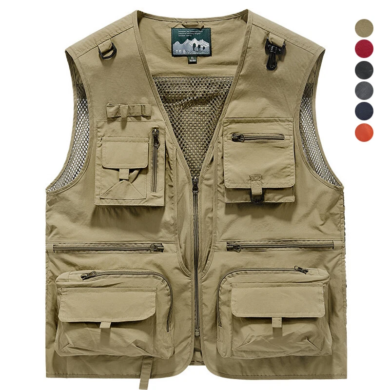 Summer Mens Fishing Vest Thin Photography Tactical Walking Sleeveless  Jacket 6XL