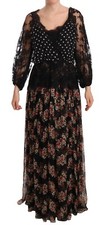DOLCE & GABBANA Capri Dress Black Lace Floral Polka Maxi IT46/US12/XL RRP $6000