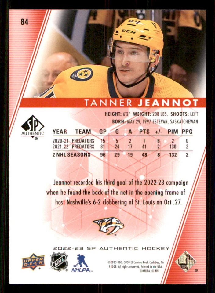 2022-23 SP Authentic Limited Red #84 Tanner Jeannot - Image 2 of 2
