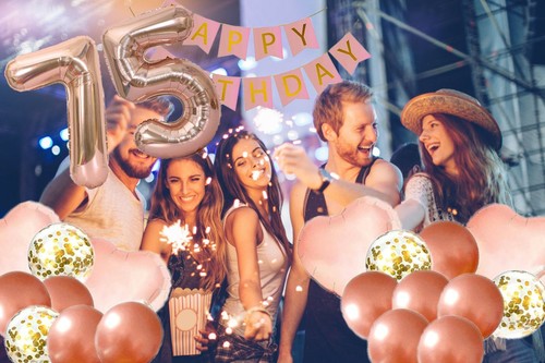 75 Decoraciones de Cumpleaños Para Ella - Tema Oro Rosa y Rosa - Globos, Estandarte - Imagen 3 de 6