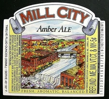 Lowell Brewing Co MILL CITY AMBER ALE beer label MA 12oz best by '96-'97