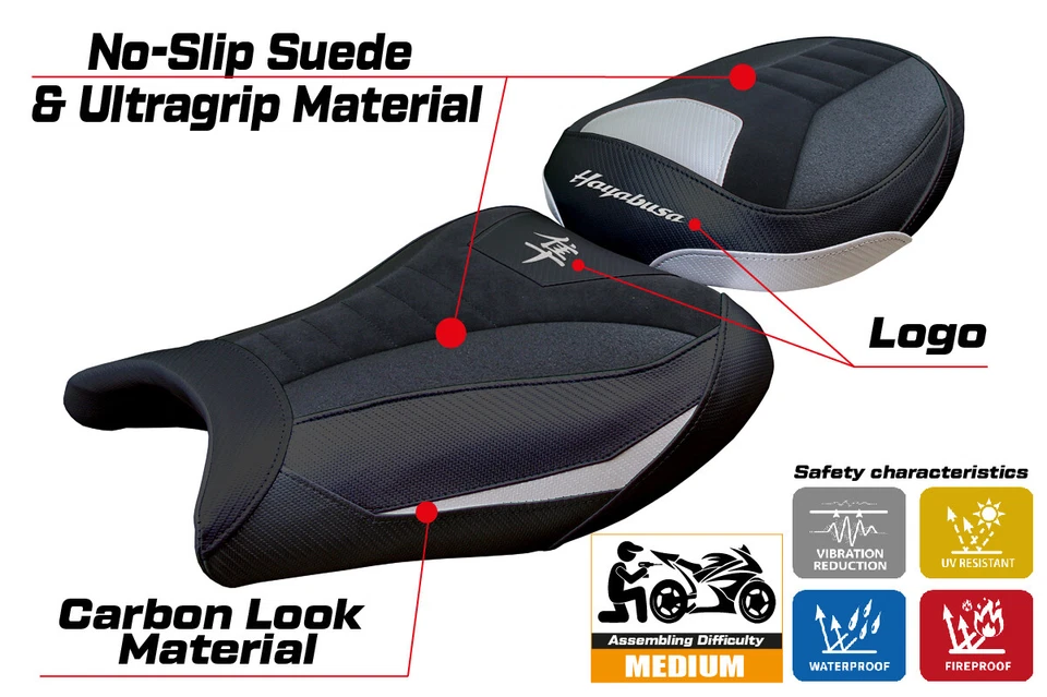 Cubierta de asiento Suzuki Hayabusa 2008-2018 2019 2020 Tappezzeria Ultragrip gamuza plateada Foto 3 de 4