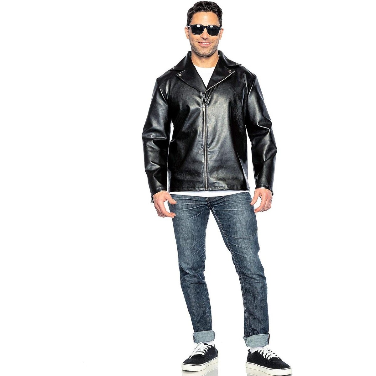 NWT 50s Greaser Costume Leather Biker Jacket and Sunglasses Set