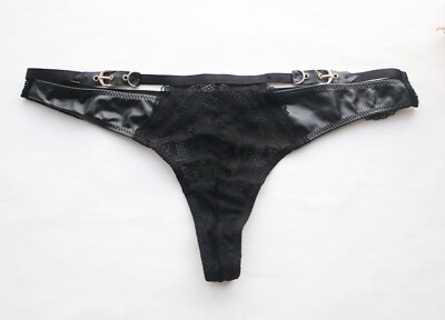 Women Sexy Thong Mesh&leather&metal Underwear Hipster G-string Panties Black XS