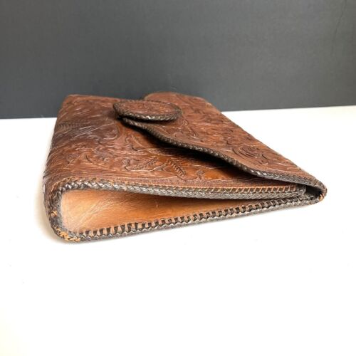 Vintage 1970's Western Handmade Tooled Leather Clutch Purse - Picture 6 of 8