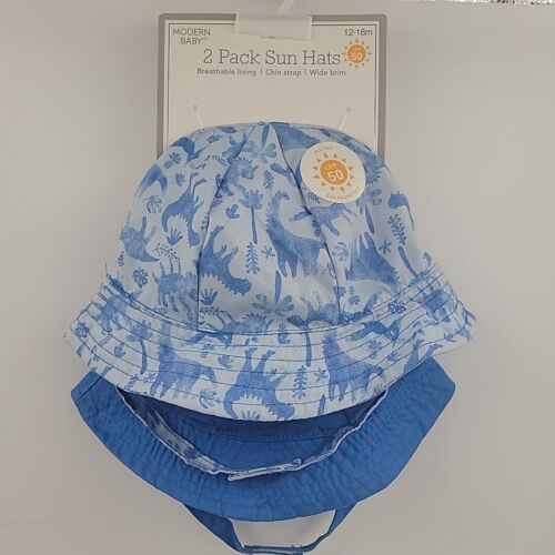 2-pk Baby Toddler Sunhat Bucket Hat UPF 50 Chin Strap Size 12-18 Months Blue