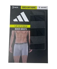 Adidas Mens Microfiber Boxer Briefs 3-Pack Quick-Dry Fabric Size Small NEW