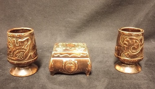 Vintage Unique Bronze Colored Trinket box and Small Vases Hearts Floral - Picture 2 of 3