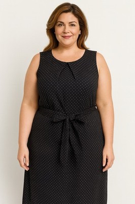 New City Chic Dress Pin Spot Black Polka Dot Belt Retro Rockabilly Sleeveless 16