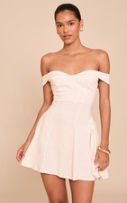 PLT NWT NATURAL BARDOT SHIFT DRESS Off The Shoulder Brand New Elegant Cocktail