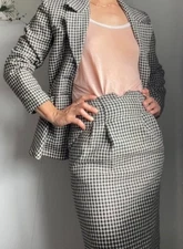 Houndstooth Vintage Black And White Tweed Skirt Suit