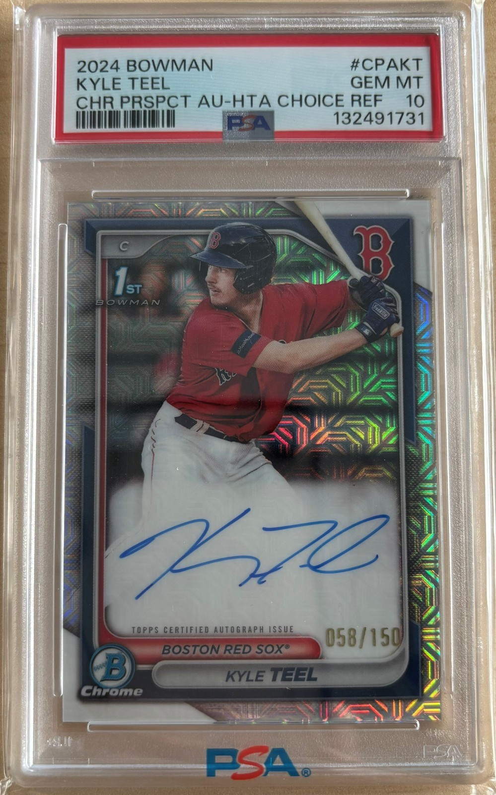 2024 BOWMAN KYLE TEEL CHROME 1ST HTA CHOICE MOJO REFRACTOR AUTO #58/150 PSA 10