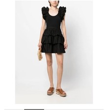 Ulla Johnson Women's Black Ruffle-Trim T-Shirt Dress Sz 2 NWOT