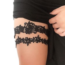 Wedding Garter Set, Stretchy Lace Leg, Floral, Pearl, Rhinestones, Bridal Gift