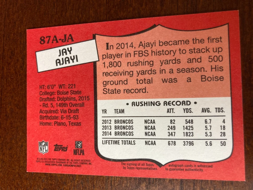 Jay Ajayi Auto Topps Retro 2015 Autograph /100 - Image 2 of 2
