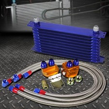 Blue 10 Row 10an Enginetransmission Oil Cooler Wsilver Filter Relocation Kit