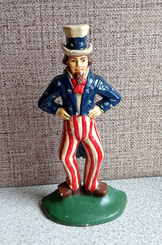 🌸 Vtg. Cast Iron Door Stop Uncle Sam Patriotic Flag 4th of July