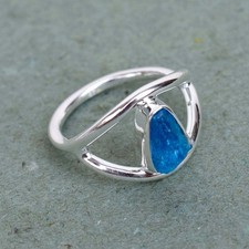 Neon Apatite Ring Raw Apatite Ring 925 Sterling Silver Blue Apatite Ring-RR210